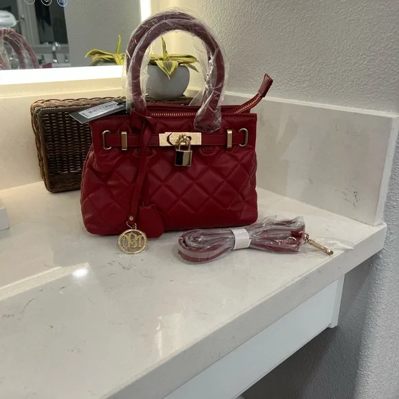 Badgley Mischka Red Quilted Satchel - Picture 1 of 13